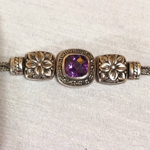Elegant Silver and Amethyst Bracelet Floral Beaded Chain Bracelet - Picture 2 of 8